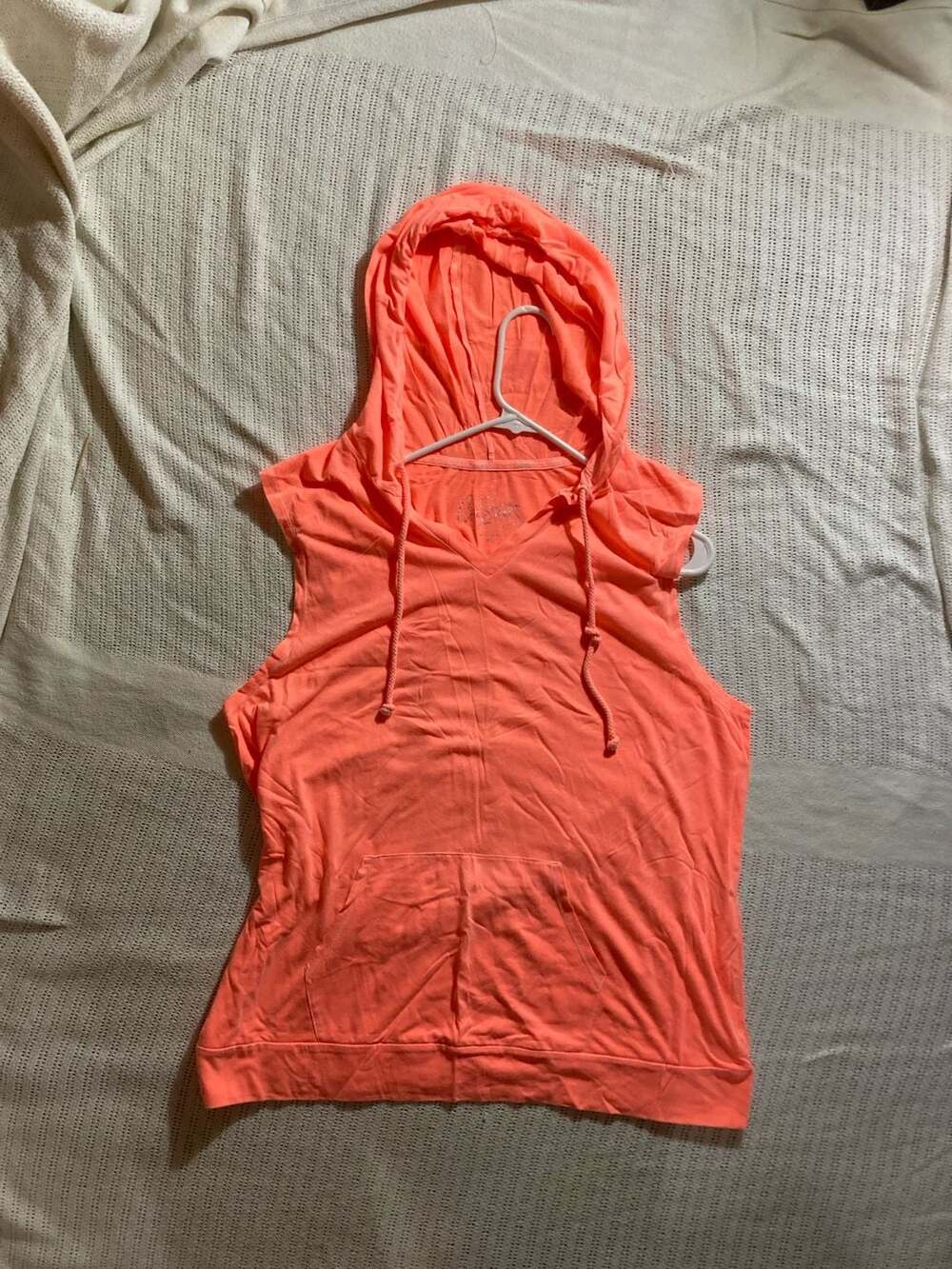 City Streets Women's Sleeveless V-Neck Hoodie Neon Orange